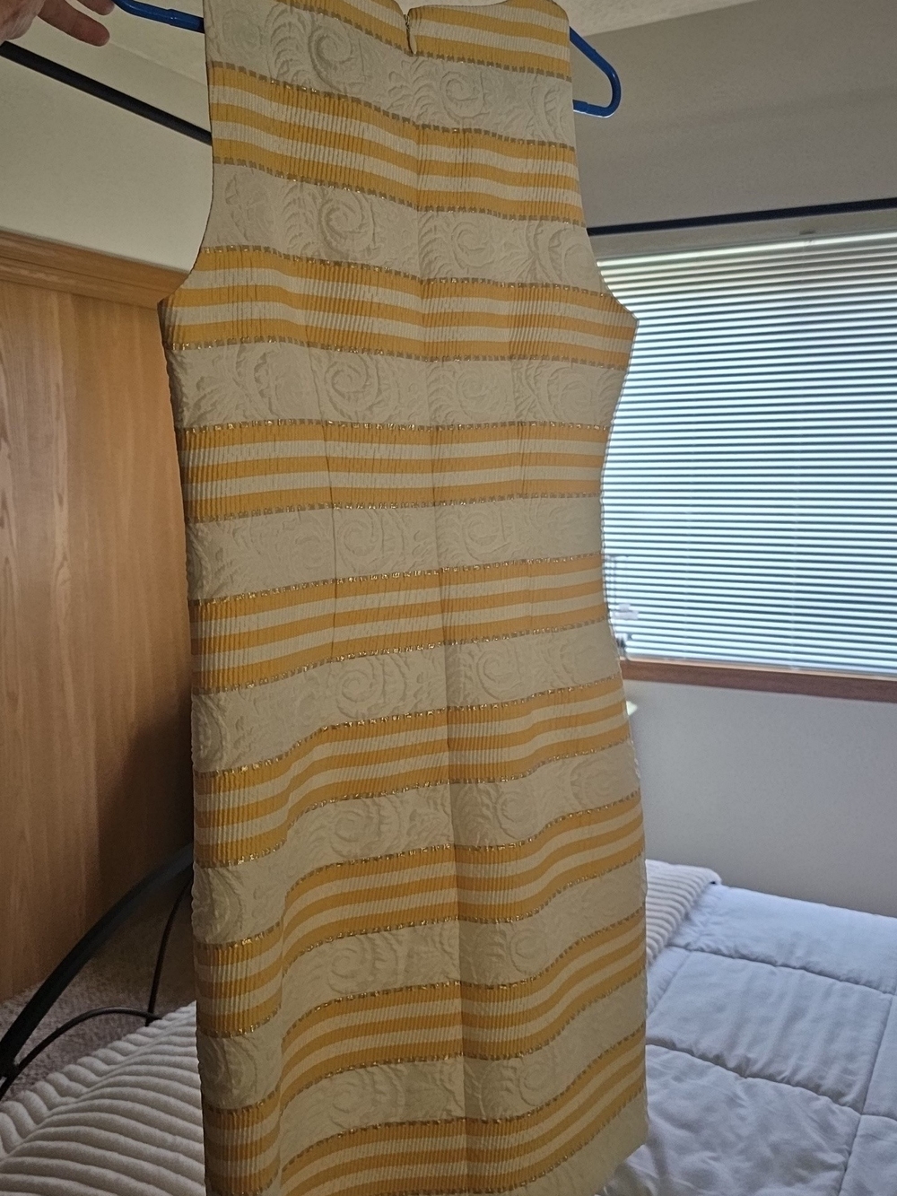 Vince Camuto Yellow and Cream Striped Midi Dress